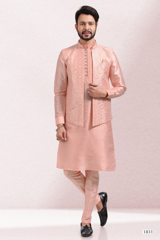 Men's Kurta Pajama with Jacket - Royal Madhubani