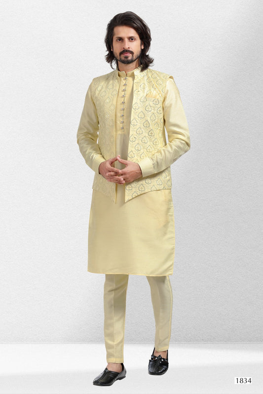 Men's Kurta Pajama with Jacket - Royal Madhubani