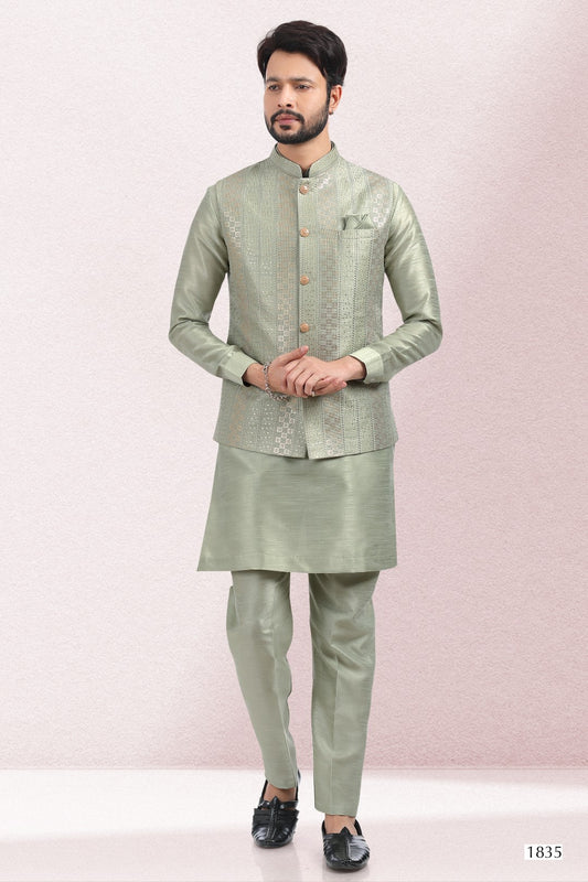 Men's Kurta Pajama with Jacket - Royal Madhubani