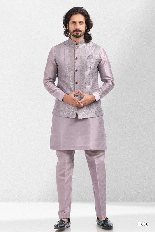 Men's Kurta Pajama with Jacket - Royal Madhubani