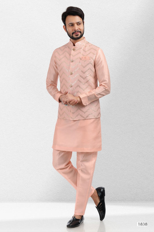 Men's Kurta Pajama with Jacket - Royal Madhubani