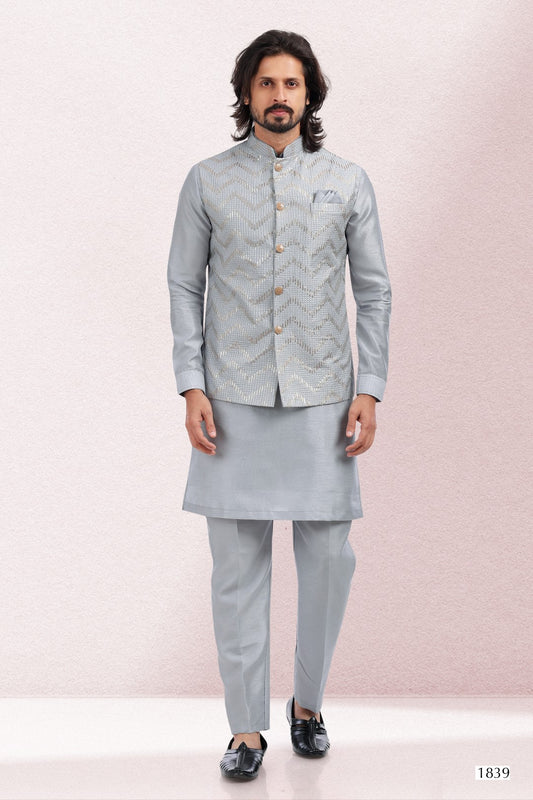 Men's Kurta Pajama with Jacket - Royal Madhubani