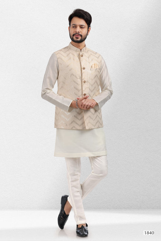 Men's Kurta Pajama with Jacket - Royal Madhubani