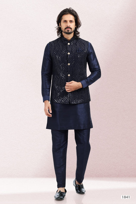 Men's Kurta Pajama with Jacket - Royal Madhubani