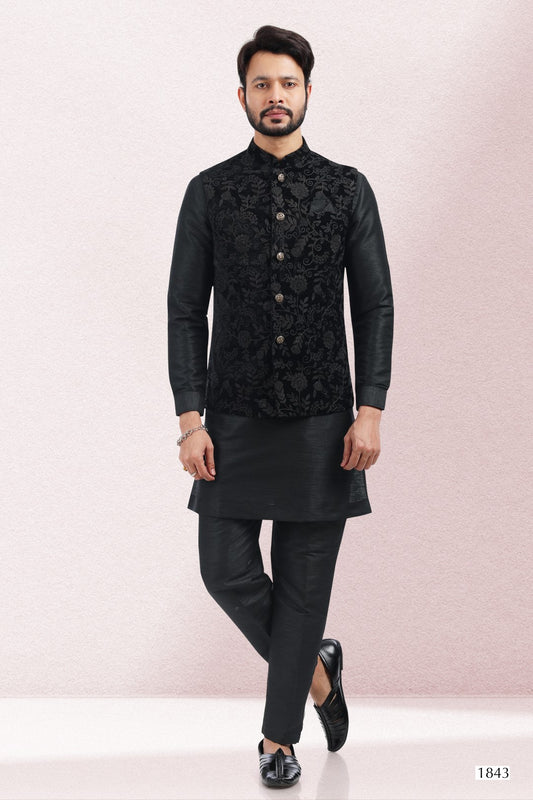 Men's Kurta Pajama with Jacket - Royal Madhubani