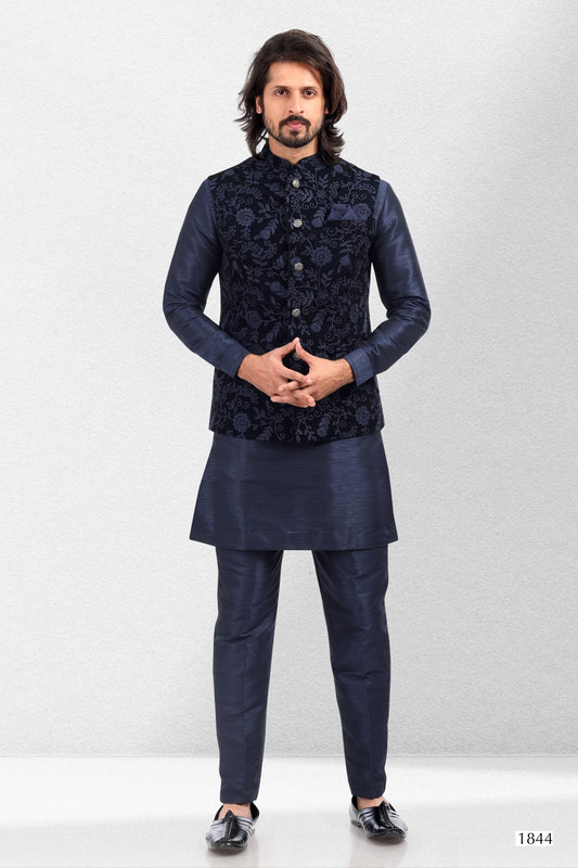 Men's Kurta Pajama with Jacket - Royal Madhubani