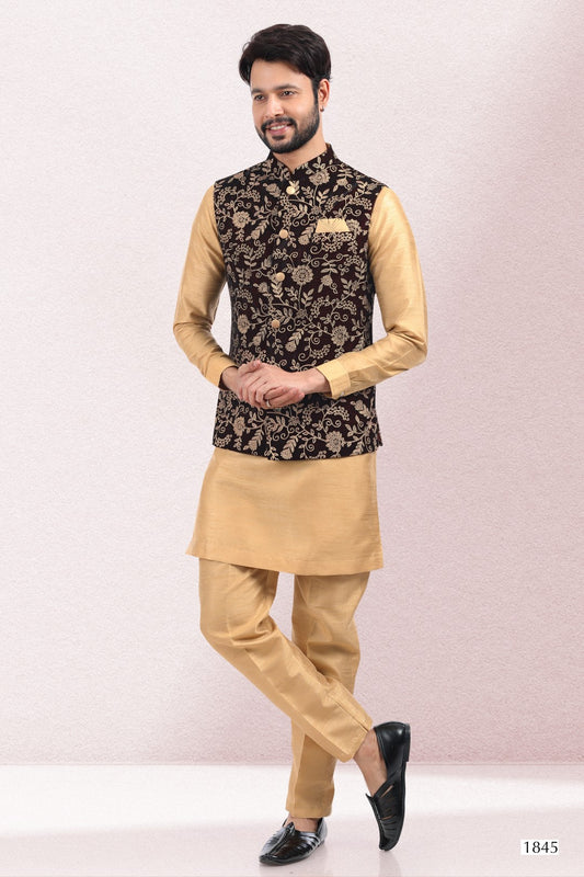 Men's Kurta Pajama with Jacket - Royal Madhubani