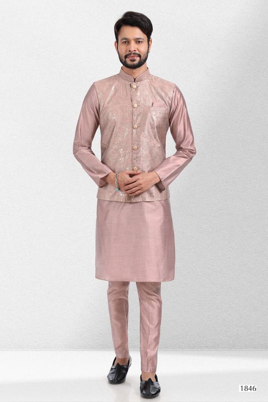 Men's Kurta Pajama with Jacket - Royal Madhubani