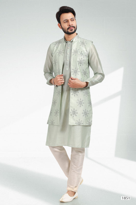 Men's Kurta Pajama with Jacket - Royal Madhubani