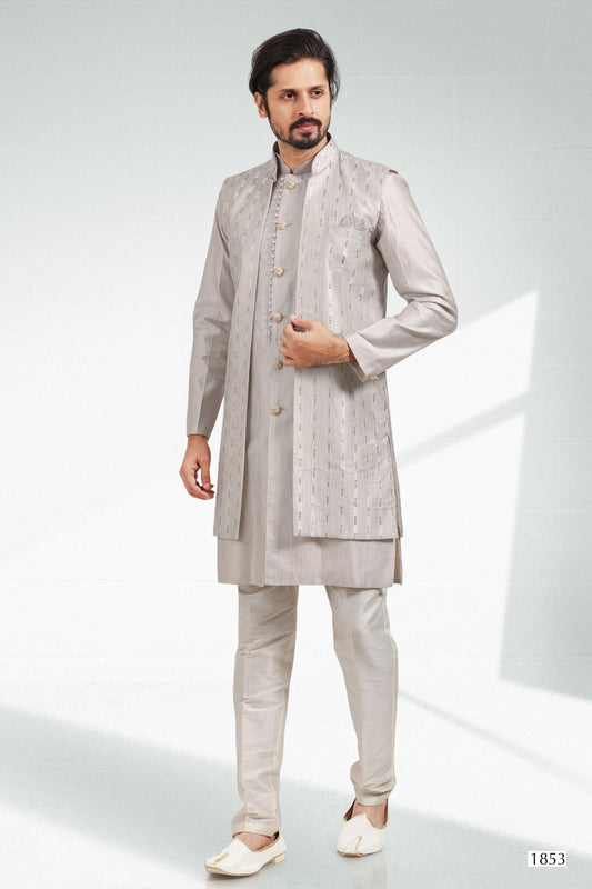 Men's Kurta Pajama with Jacket - Royal Madhubani