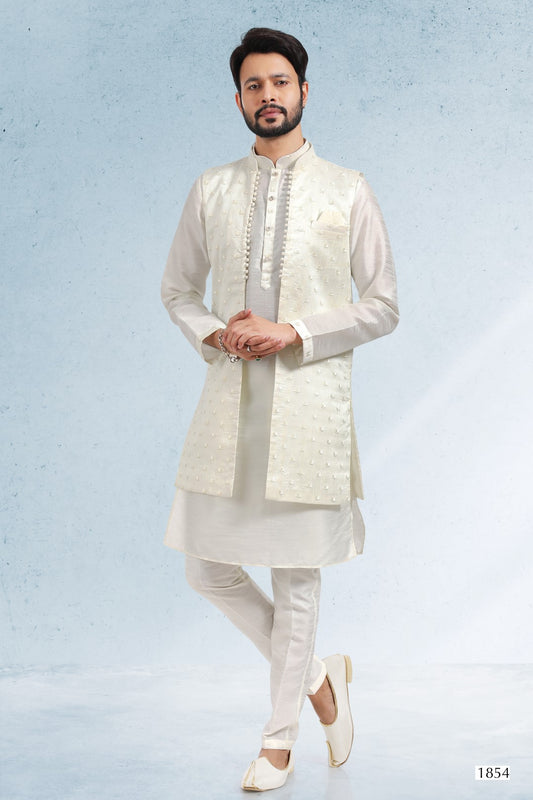 Men's Kurta Pajama with Jacket - Royal Madhubani