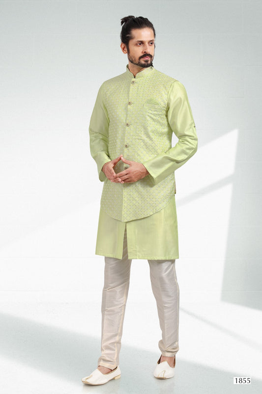 Men's Kurta Pajama with Jacket - Royal Madhubani