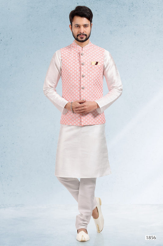 Men's Kurta Pajama with Jacket - Royal Madhubani