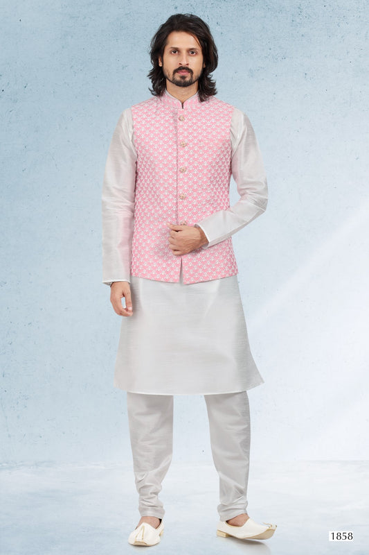 Men's Kurta Pajama with Jacket - Royal Madhubani