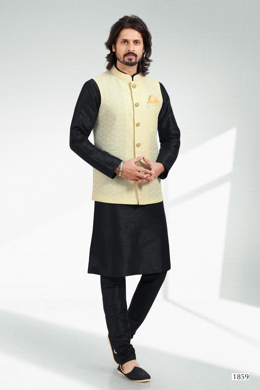 Men's Kurta Pajama with Jacket - Royal Madhubani