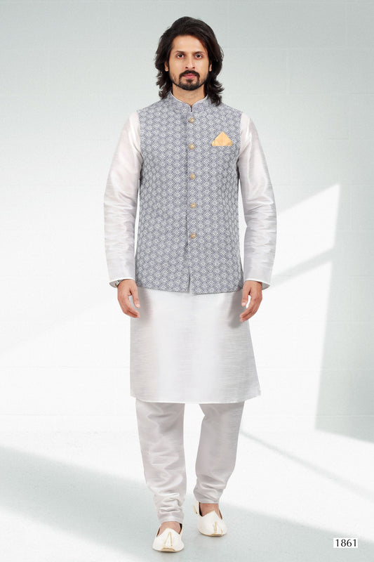 Men's Kurta Pajama with Jacket - Royal Madhubani