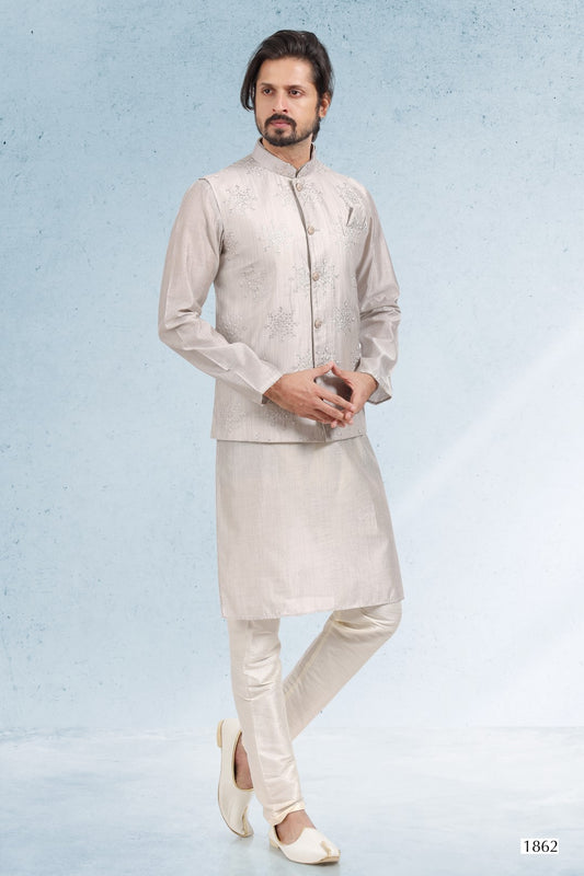 Men's Kurta Pajama with Jacket - Royal Madhubani