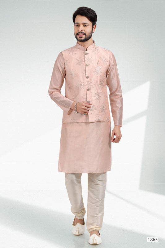 Men's Kurta Pajama with Jacket - Royal Madhubani