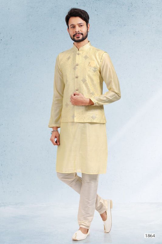 Men's Kurta Pajama with Jacket - Royal Madhubani