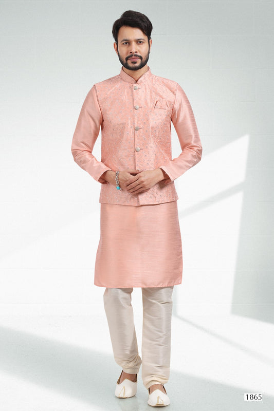 Men's Kurta Pajama with Jacket - Royal Madhubani