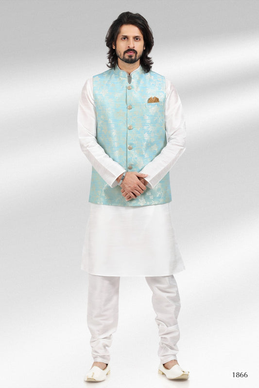 Men's Kurta Pajama with Jacket - Royal Madhubani