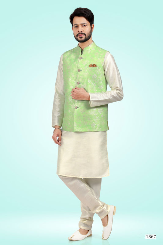 Men's Kurta Pajama with Jacket - Royal Madhubani