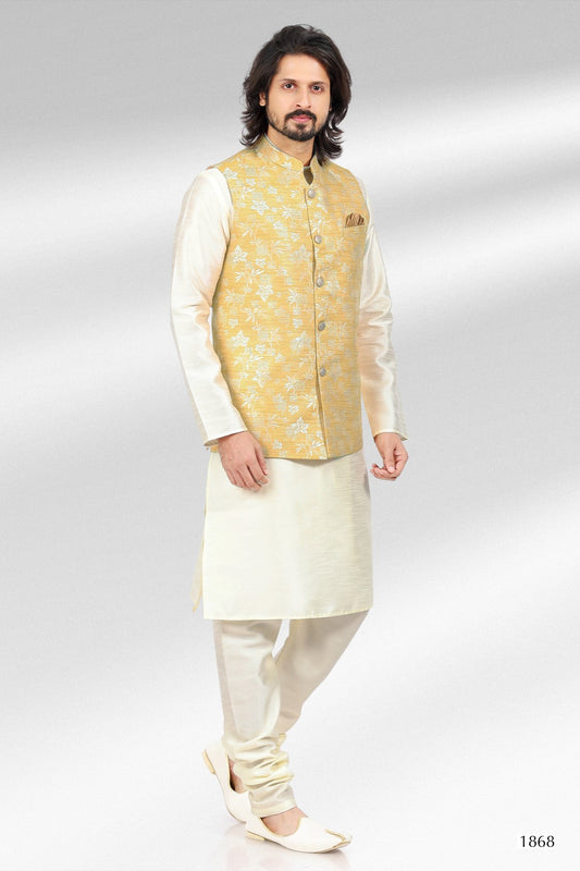 Men's Kurta Pajama with Jacket - Royal Madhubani