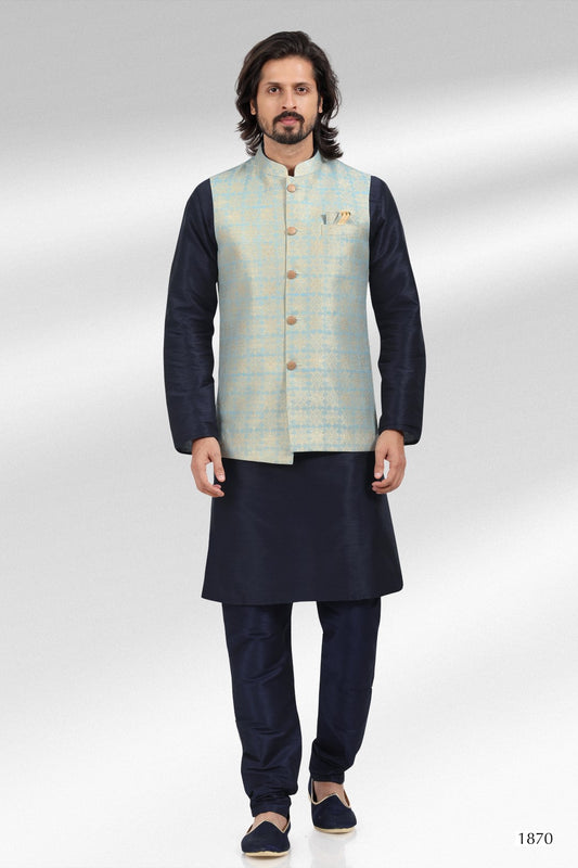 Men's Kurta Pajama with Jacket - Royal Madhubani