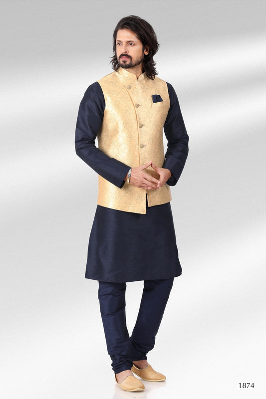 Men's Kurta Pajama with Jacket - Royal Madhubani