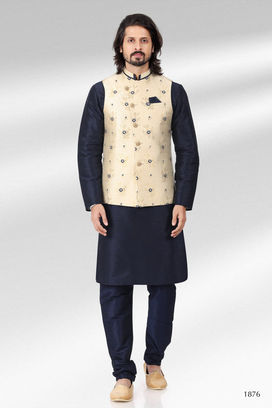 Men's Kurta Pajama with Jacket - Royal Madhubani