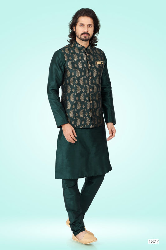 Men's Kurta Pajama with Jacket - Royal Madhubani