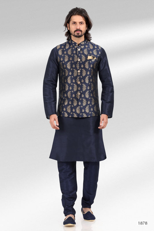 Men's Kurta Pajama with Jacket - Royal Madhubani