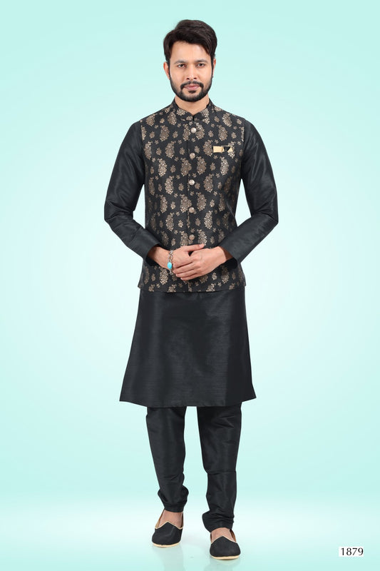 Men's Kurta Pajama with Jacket - Royal Madhubani