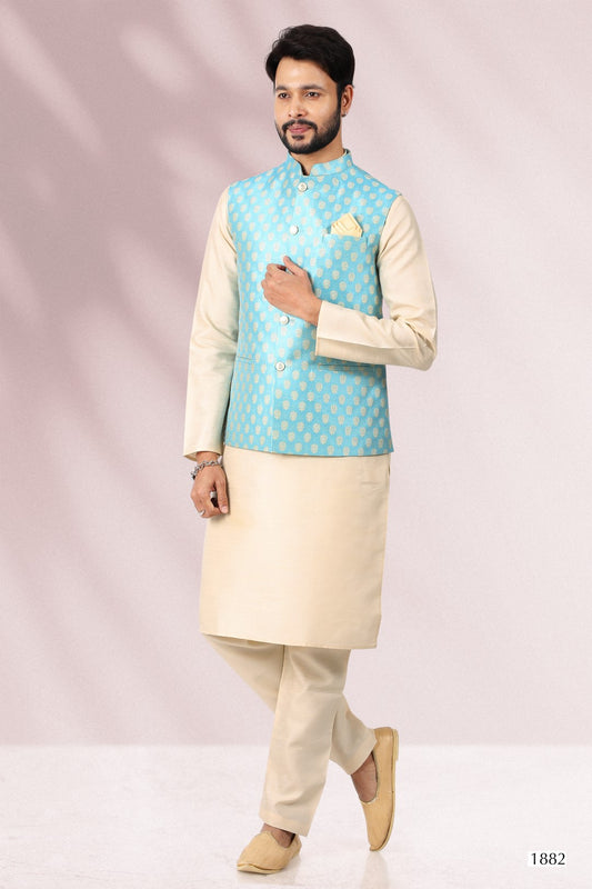 Men's Kurta Pajama with Jacket - Royal Madhubani