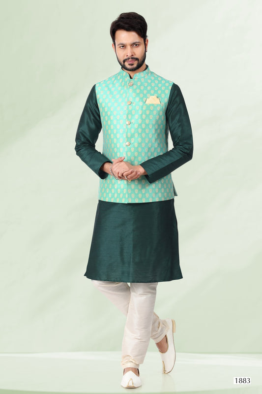 Men's Kurta Pajama with Jacket - Royal Madhubani