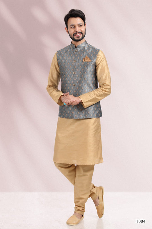 Men's Kurta Pajama with Jacket - Royal Madhubani