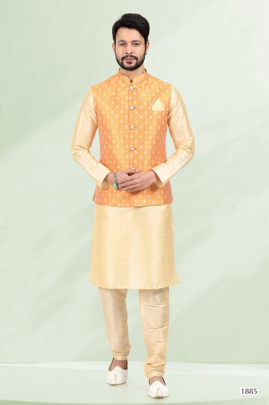 Men's Kurta Pajama with Jacket - Royal Madhubani