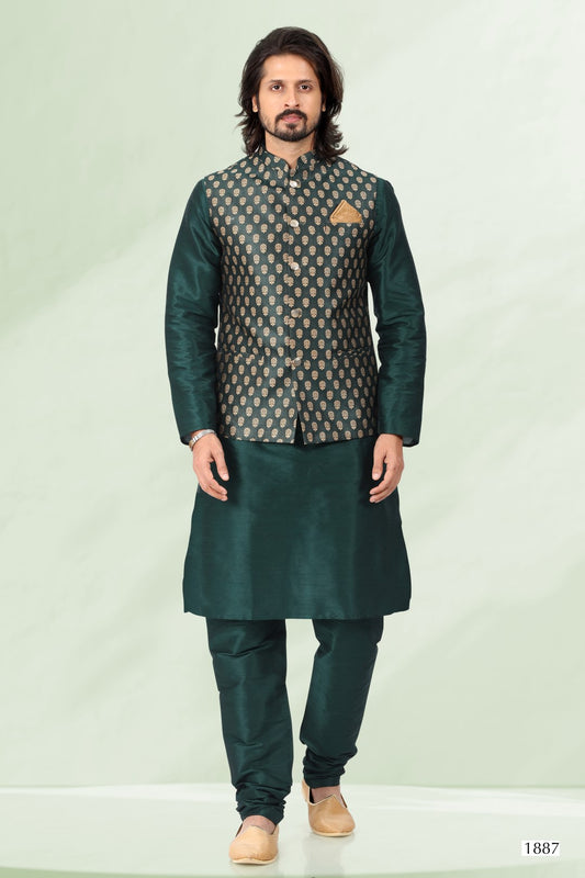 Men's Kurta Pajama with Jacket - Royal Madhubani