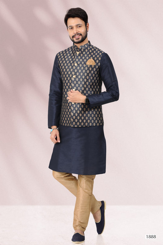 Men's Kurta Pajama with Jacket - Royal Madhubani