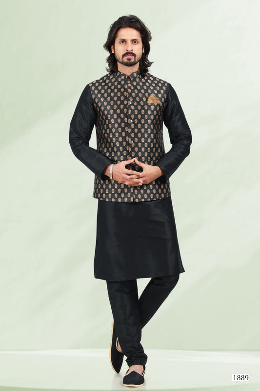 Men's Kurta Pajama with Jacket - Royal Madhubani