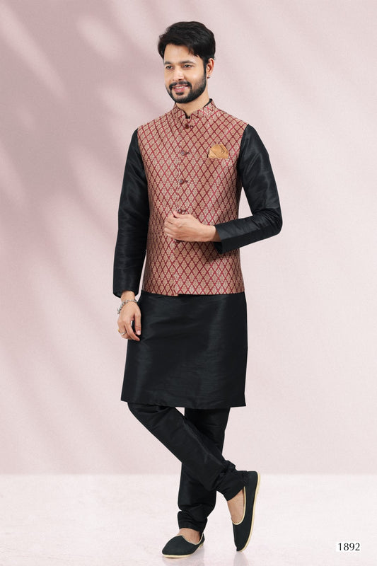 Men's Kurta Pajama with Jacket - Royal Madhubani