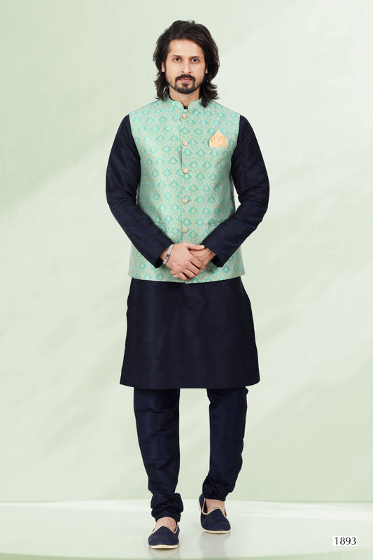 Men's Kurta Pajama with Jacket - Royal Madhubani